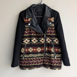 Zara Aztec Print Tapestry Moto Jacket